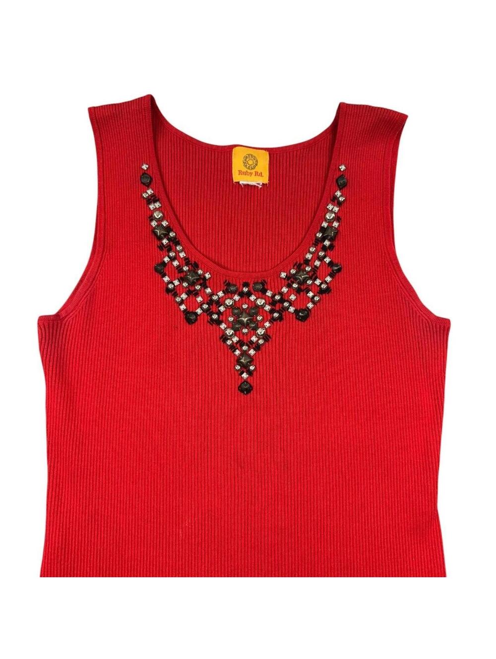 Y2K Ruby Rd. Red Ribbed Tank Top - Picture 2 of 8